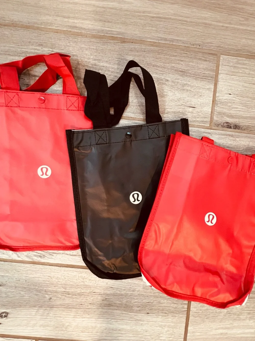 Lululemon Reusable Tote Bag Bundle | 3 Small Bags | 2 Red & 1 Black | Authentic